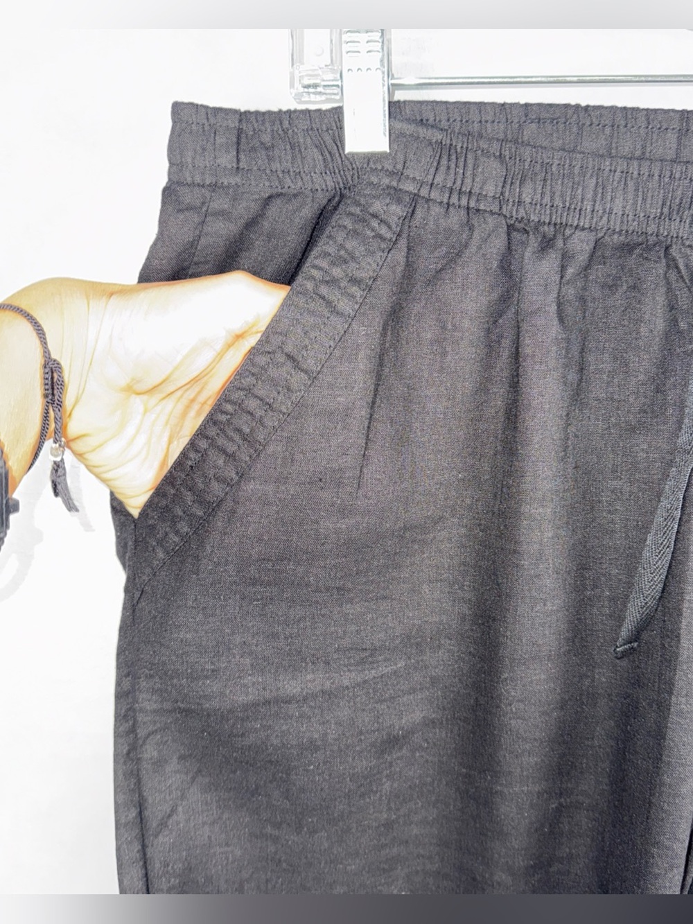 Coral Bay Pants Womens XL Black Linen Blend Drawstring Straight Leg Lightweight - Picture 2 of 5